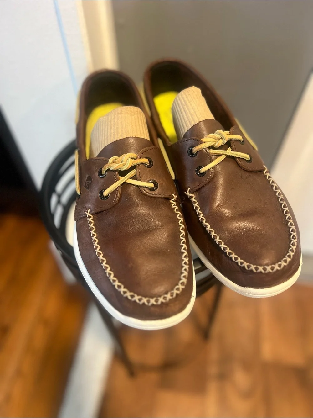 Sperry Dark Brown Leather Boat Shoes with Tan Laces size 10.5